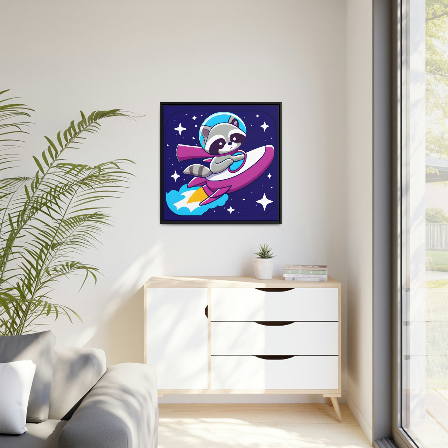 Space Cadet Jerry Eco-Friendly Framed Canvas - Raccoon Paradise