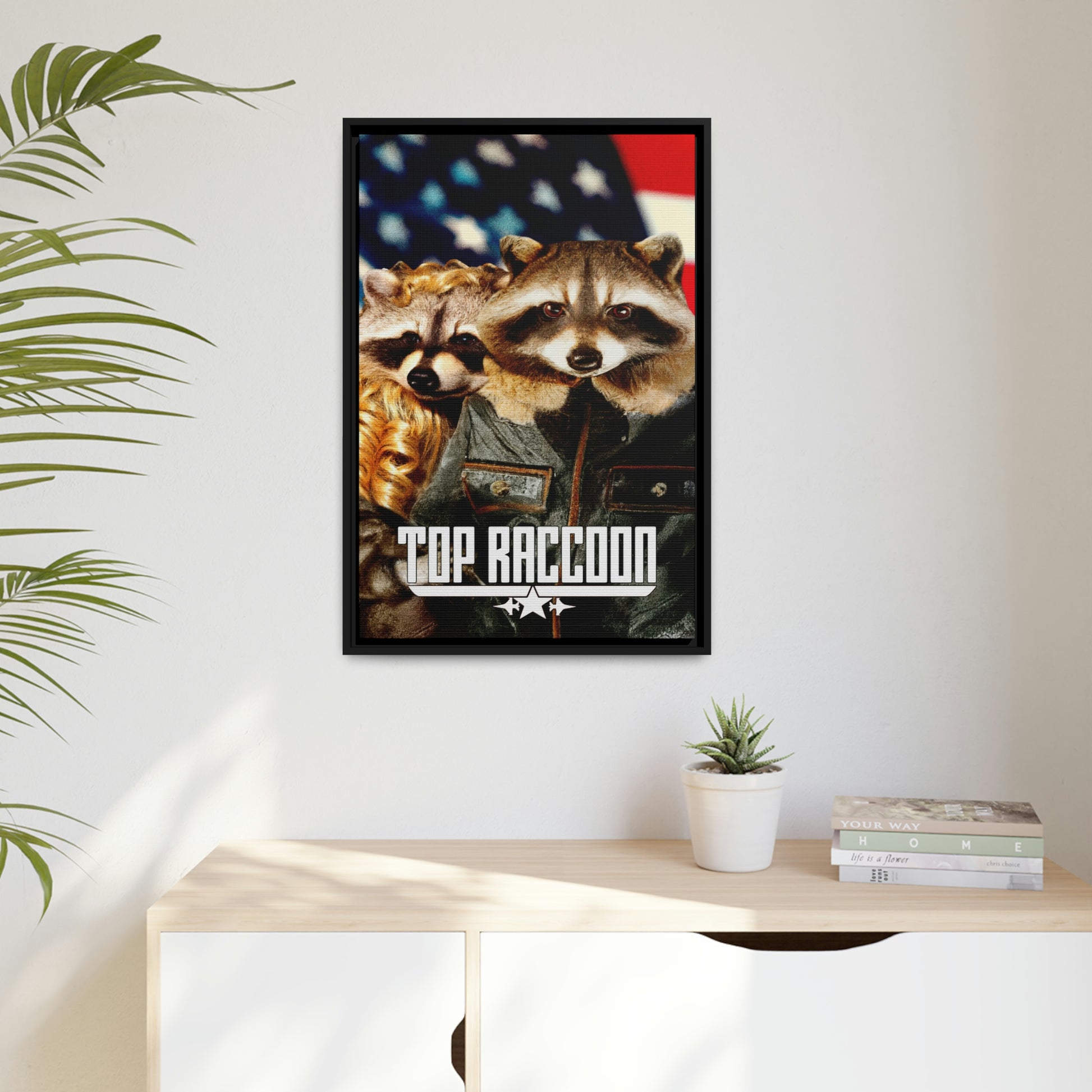 Top Raccoon Eco-Friendly Framed Canvas - Raccoon Paradise