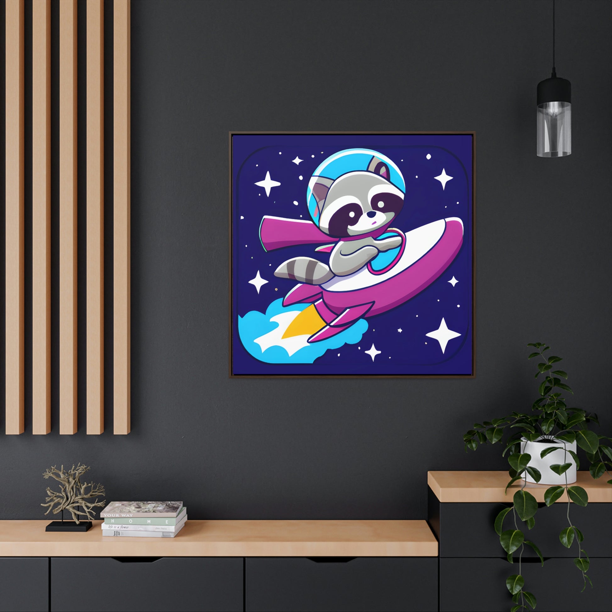 Space Cadet Jerry Framed Canvas - Raccoon Paradise