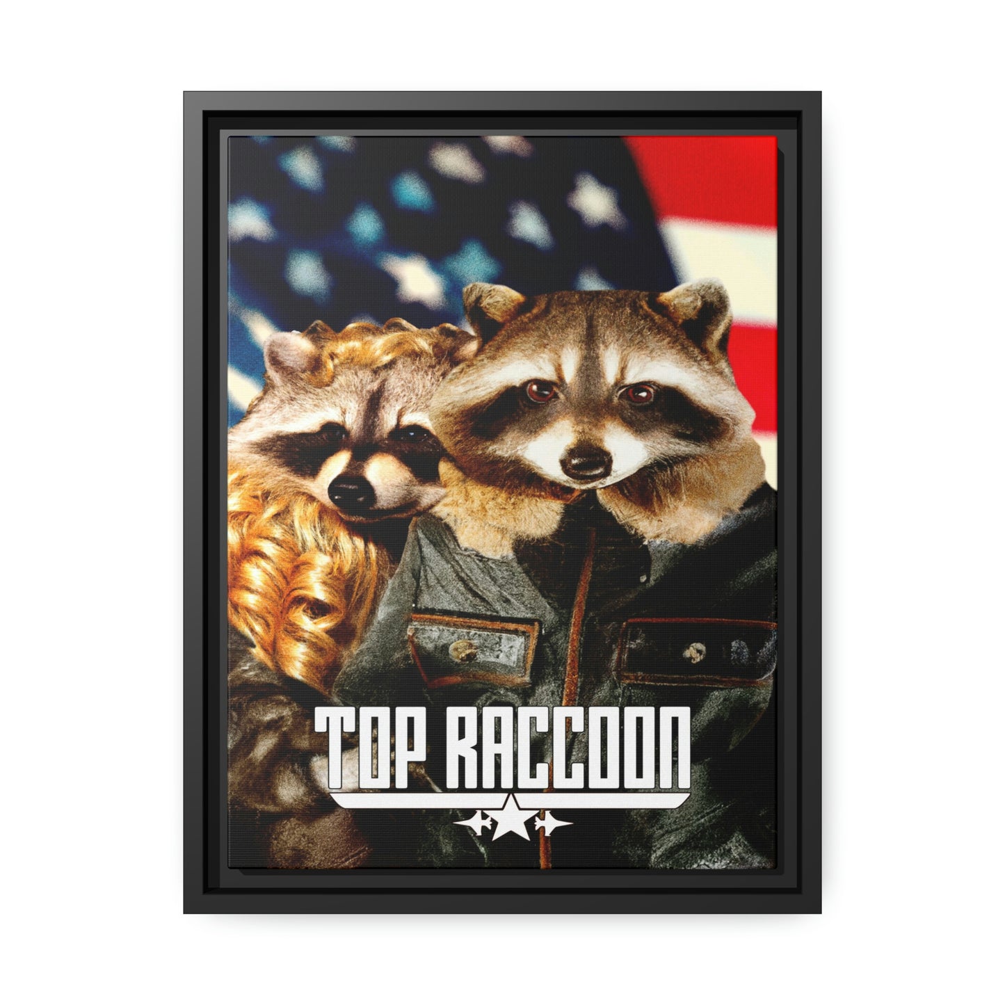 Top Raccoon Eco-Friendly Framed Canvas - Raccoon Paradise