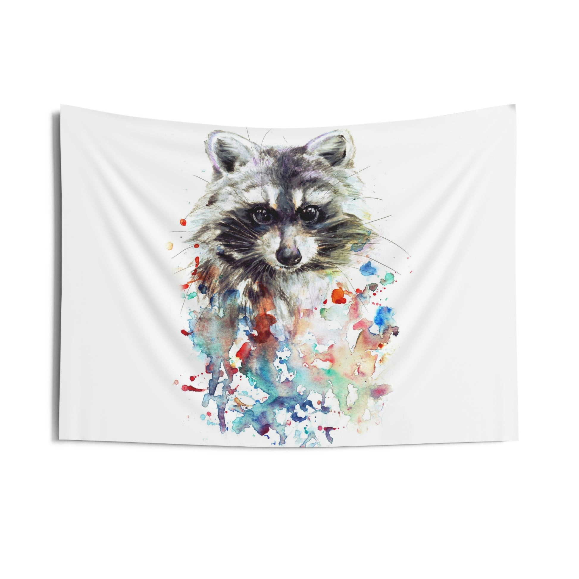 Beautiful Watercolor Raccoon Indoor Wall Tapestry - Raccoon Paradise