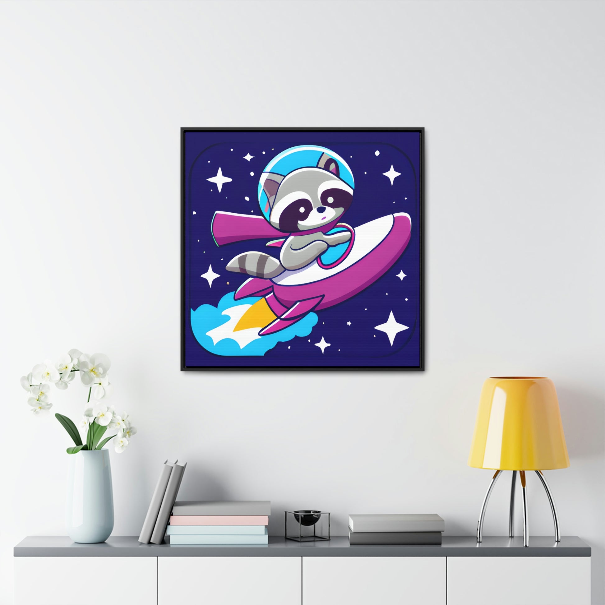 Space Cadet Jerry Framed Canvas - Raccoon Paradise