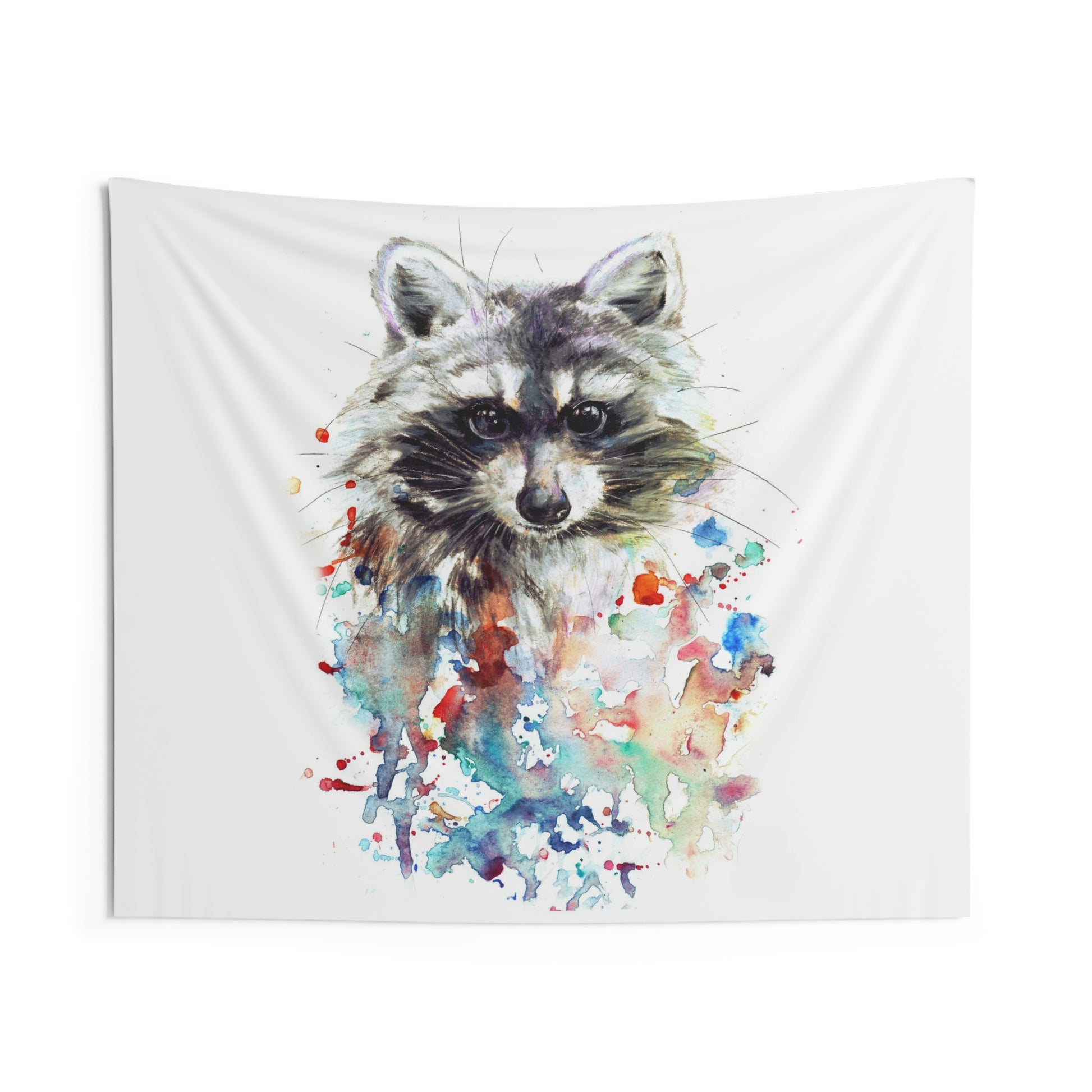 Beautiful Watercolor Raccoon Indoor Wall Tapestry - Raccoon Paradise
